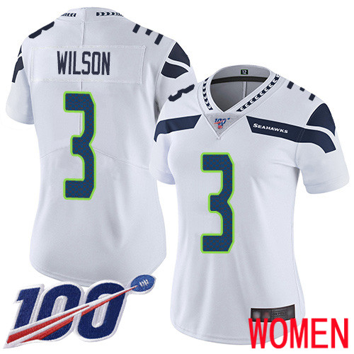Seattle Seahawks Limited White Women Russell Wilson Road Jersey NFL Football #3 100th Season Vapor Untouchable->women nfl jersey->Women Jersey